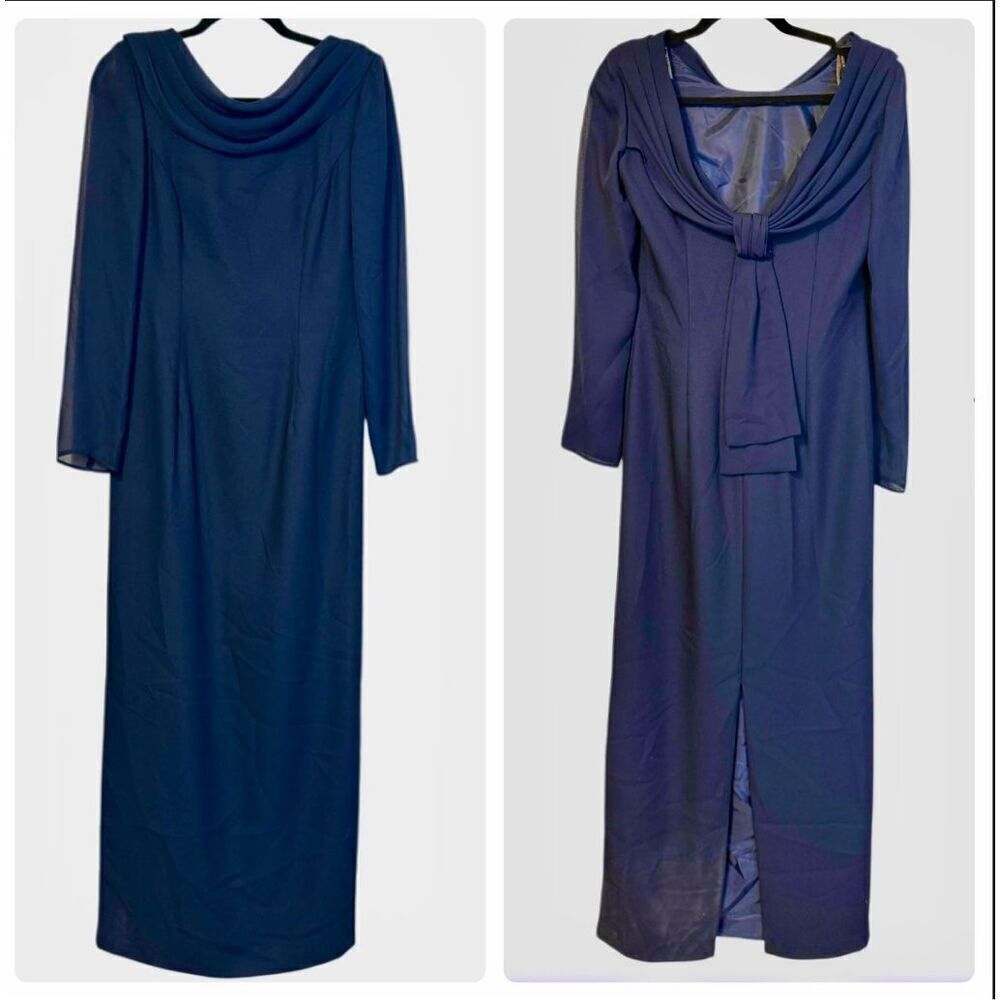 Harbor Nites Midnight Blue Formal Dress Drape Back Sz. 6 Occasion